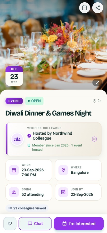A dinner hosted by colleagues
