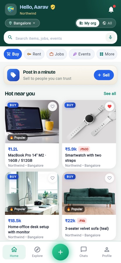 The corpX home feed